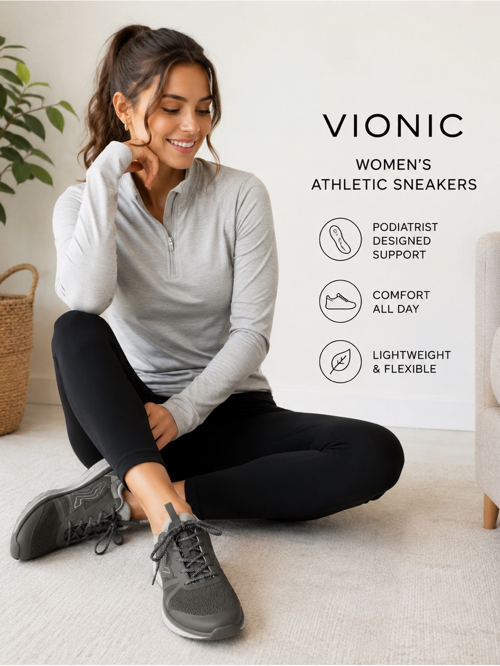 Vionic Gray Comfort Walking Sneakers Orthotic Athletic Shoes